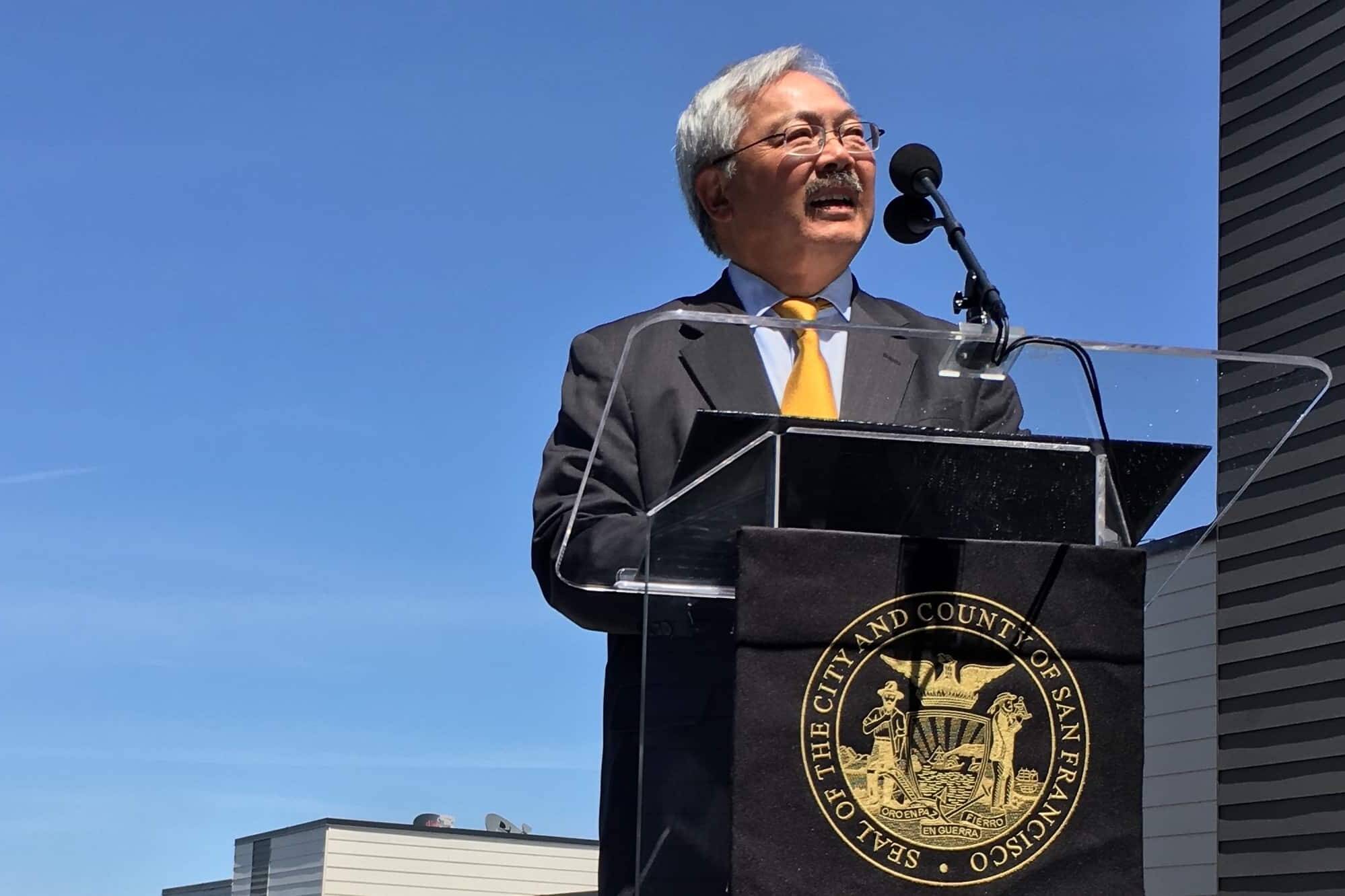 San Francisco Mayor Ed Lee speaking at the podium