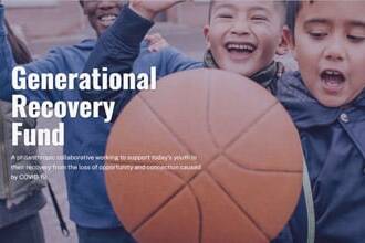 Picture of happy young children playing with a basketball with the words 