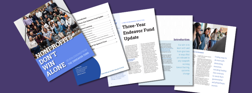 Pages of a report fanning across a purple rectangle